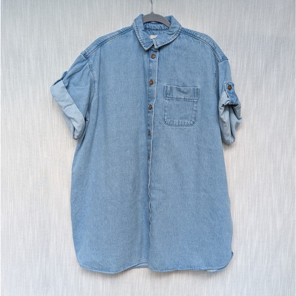 Sezane Light Blue Denim Mini Shirt Dress